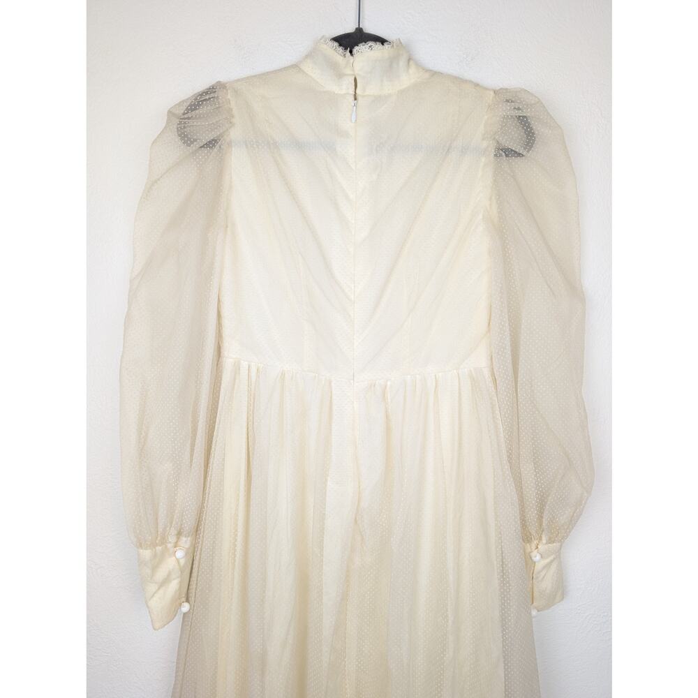 Vintage Maxi Dress Swiss Dot Sheer Boho Prairie Boho Coquette Fairy Cream Size S - Picture 6 of 12